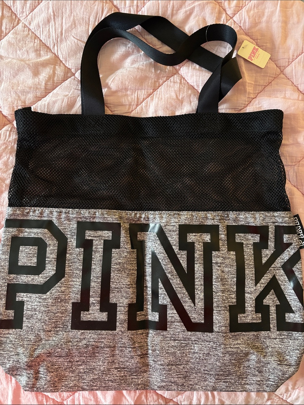 PINK Victoria's Secret Black & Gray Mesh-Top Tote